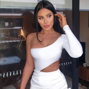 Fashion Nova White Cut Out Long Sleeve Bodysuit